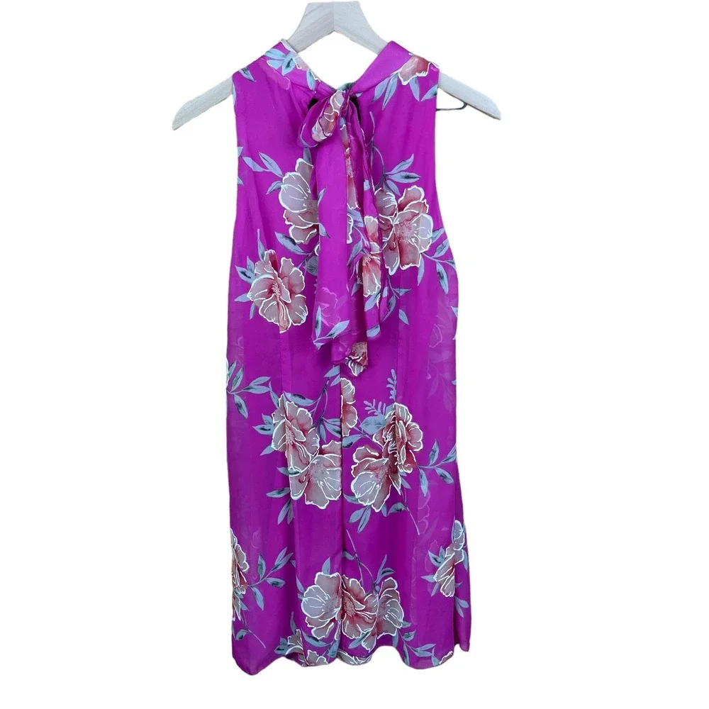 Robbie Bee Signature Pink Floral Halter Dress Size‎ 6 Flowy Lightweight